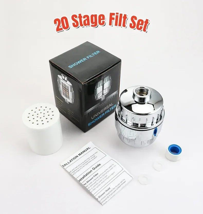 Pommeau de douche filtrant haute performance à 15 ou 20 étapes, avec cartouches remplaçables pour eau dure, élimine le chlore et le fluorure 7