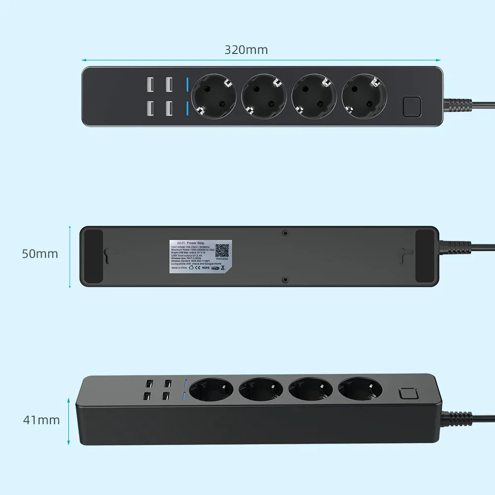 Multiprise connectée Wi-Fi 4 prises UE et 4 ports USB, compatible Alexa, Google Home et Assistant 5