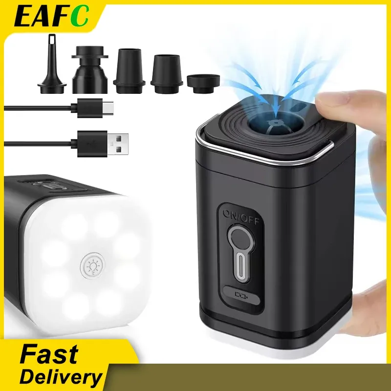 Pompe à air portable sans fil et rechargeable pour matelas de camping et de randonnée, avec fonction dégonflage