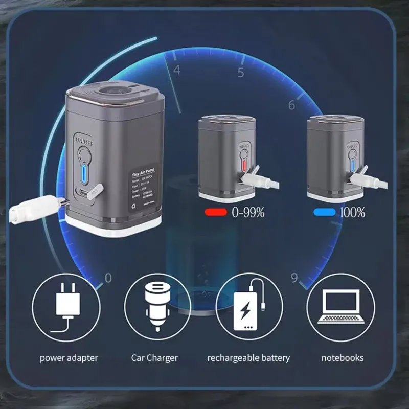 Pompe à air portable sans fil et rechargeable pour matelas de camping et de randonnée, avec fonction dégonflage 4