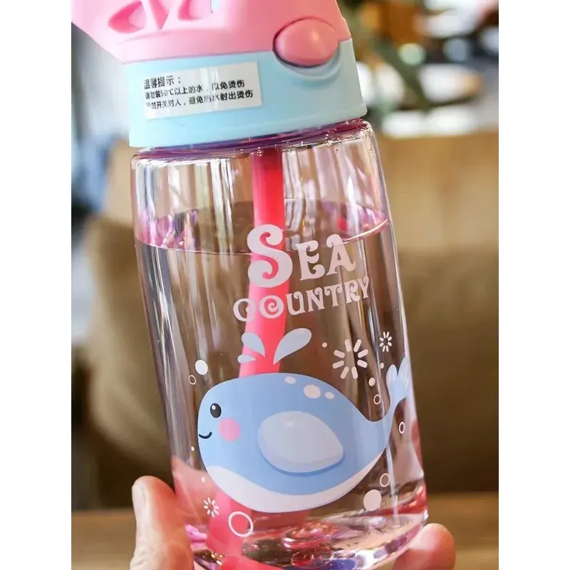 Gourde enfant 480 ml portable à motif dessin animé avec paille, bouteille d'eau étanche pour le sport et le plein air 3