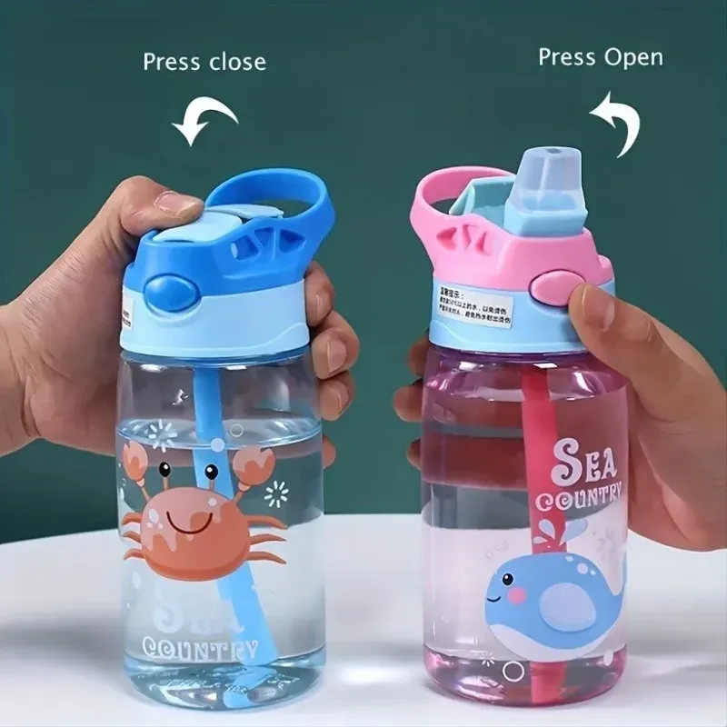 Gourde enfant 480 ml portable à motif dessin animé avec paille, bouteille d'eau étanche pour le sport et le plein air 2