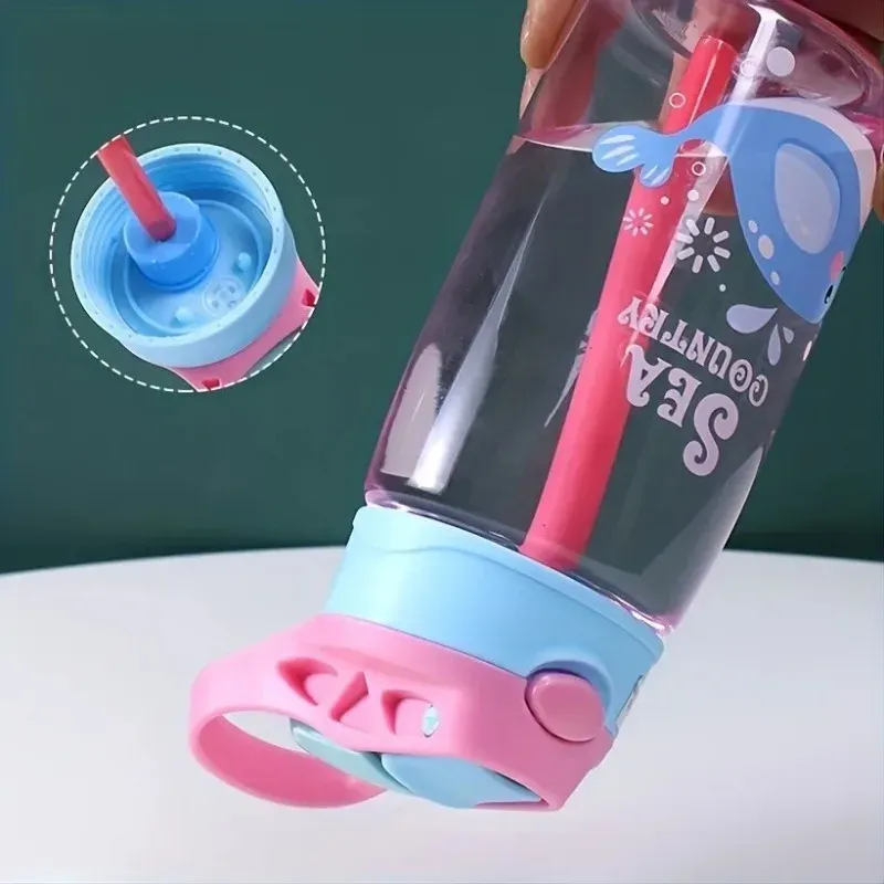 Gourde enfant 480 ml portable à motif dessin animé avec paille, bouteille d'eau étanche pour le sport et le plein air 4