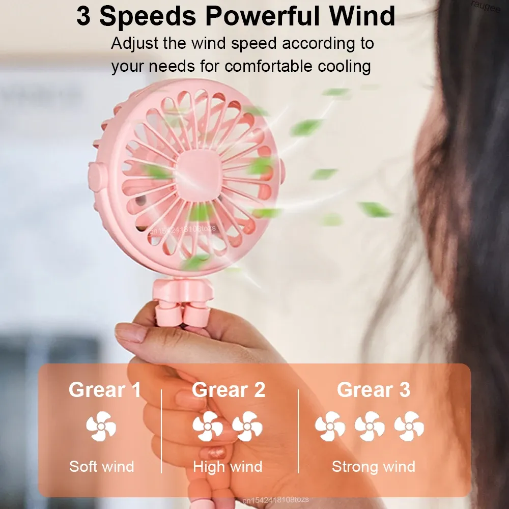 Ventilateur portable à pince rechargeable par USB, rotation à 360°, idéal pour poussette et extérieur 3