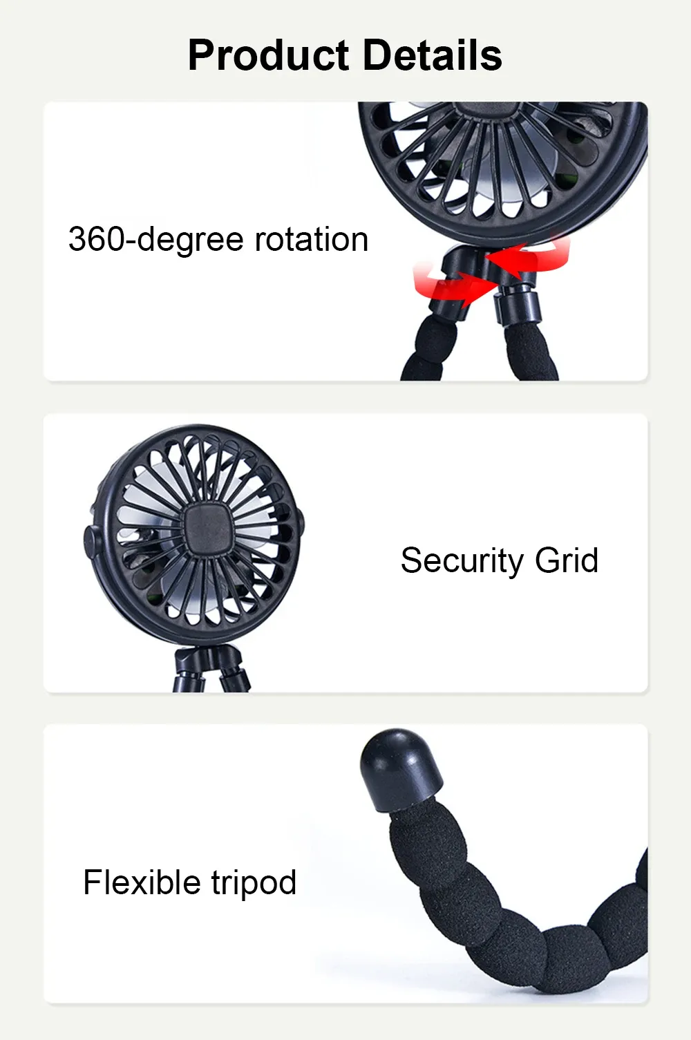Ventilateur portable à clip, finitions