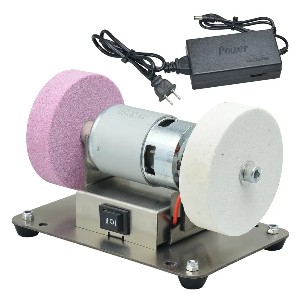Meuleuse de table double 100 W pour travaux fins, machine à polir électrique avec moteur à micrograin pour meulage et polissage d'artefacts en pierre 7
