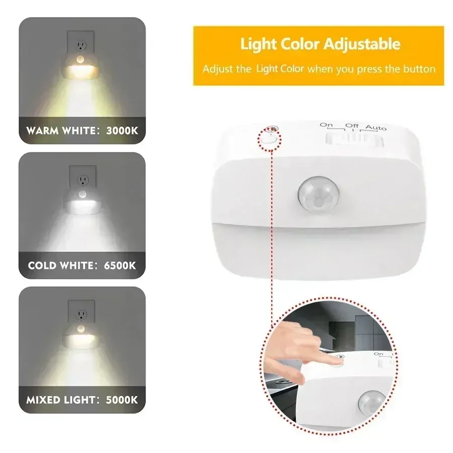 Veilleuse LED à détecteur de mouvement PIR, 3 températures de couleur, branchement sur prise secteur, pour chambre, WC, couloir et escalier 4
