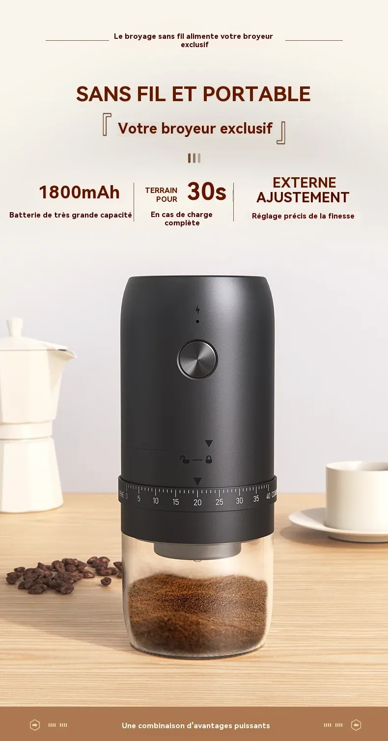 Moulin à café sans fil en vue d'ensemble