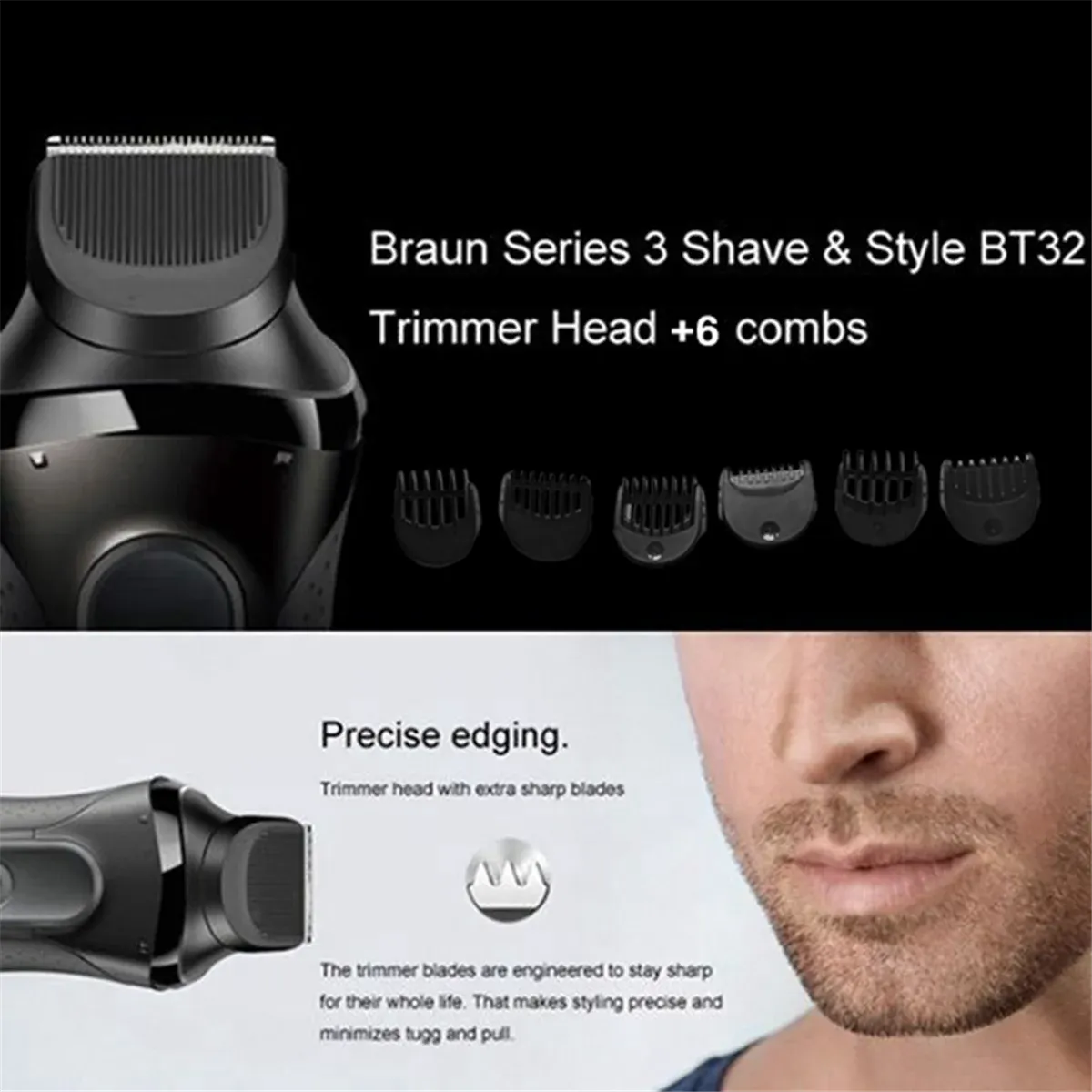 Tête de rechange pour tondeuse de rasoir électrique avec ensemble de peignes 5 pièces, compatible rasoirs Braun Série 3 6
