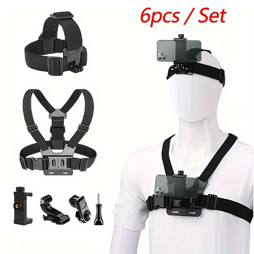 Kit d'accessoires pour caméra d'action : sangle de tête, sangle de poitrine et support réglable compatible GoPro, DJI Osmo et Insta360