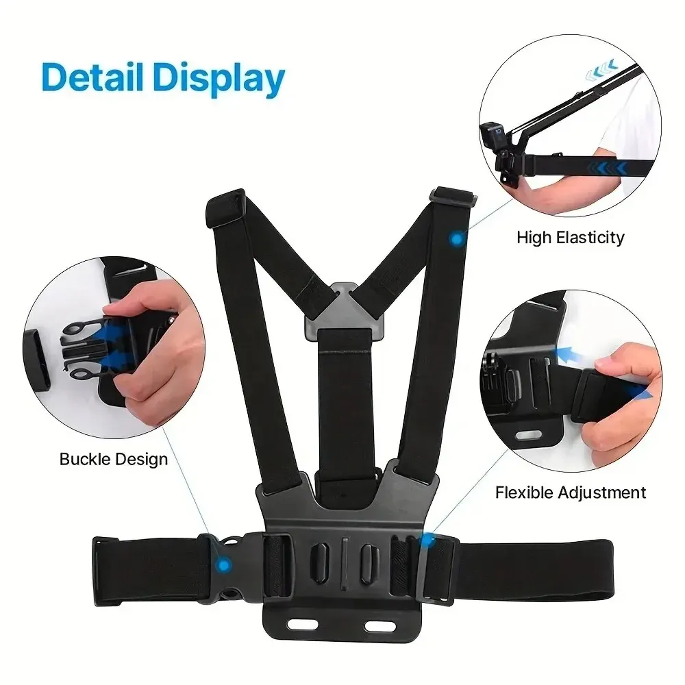 Kit d'accessoires pour caméra d'action : sangle de tête, sangle de poitrine et support réglable compatible GoPro, DJI Osmo et Insta360 4