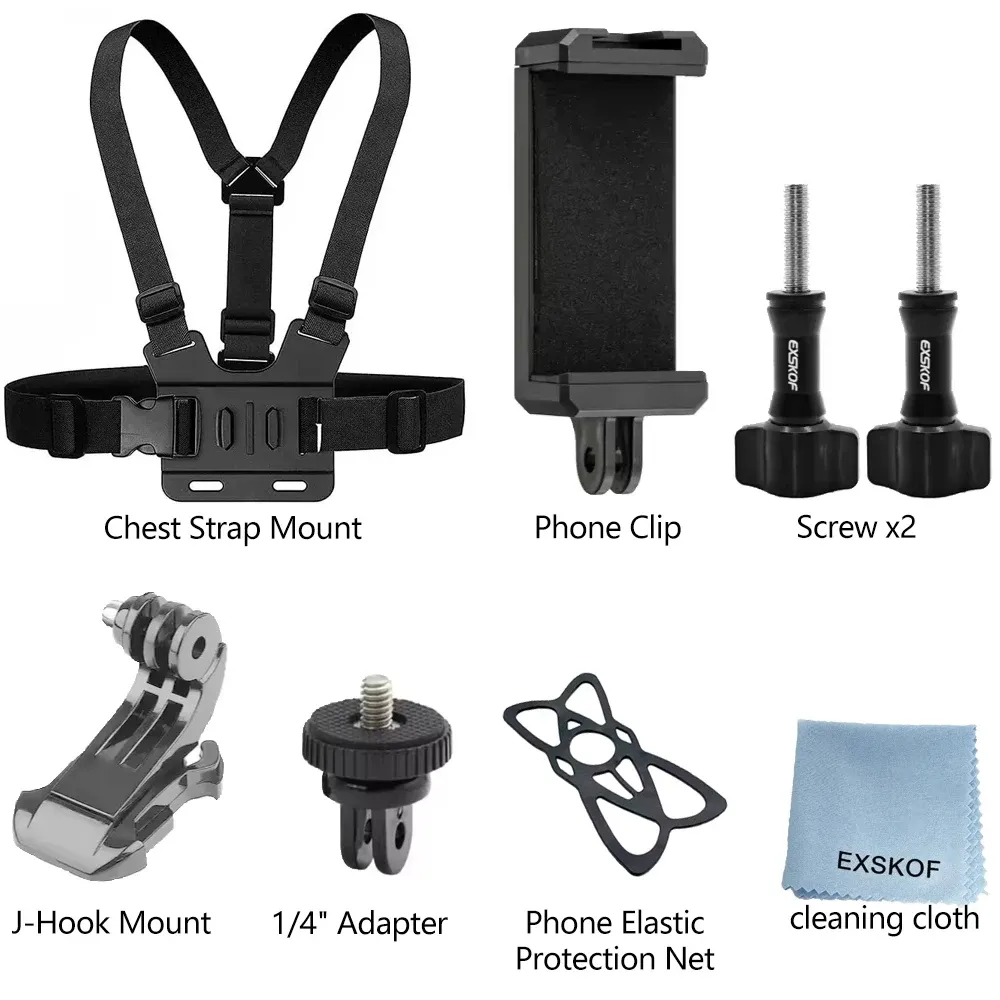 Kit d'accessoires pour caméra d'action : sangle de tête, sangle de poitrine et support réglable compatible GoPro, DJI Osmo et Insta360 11