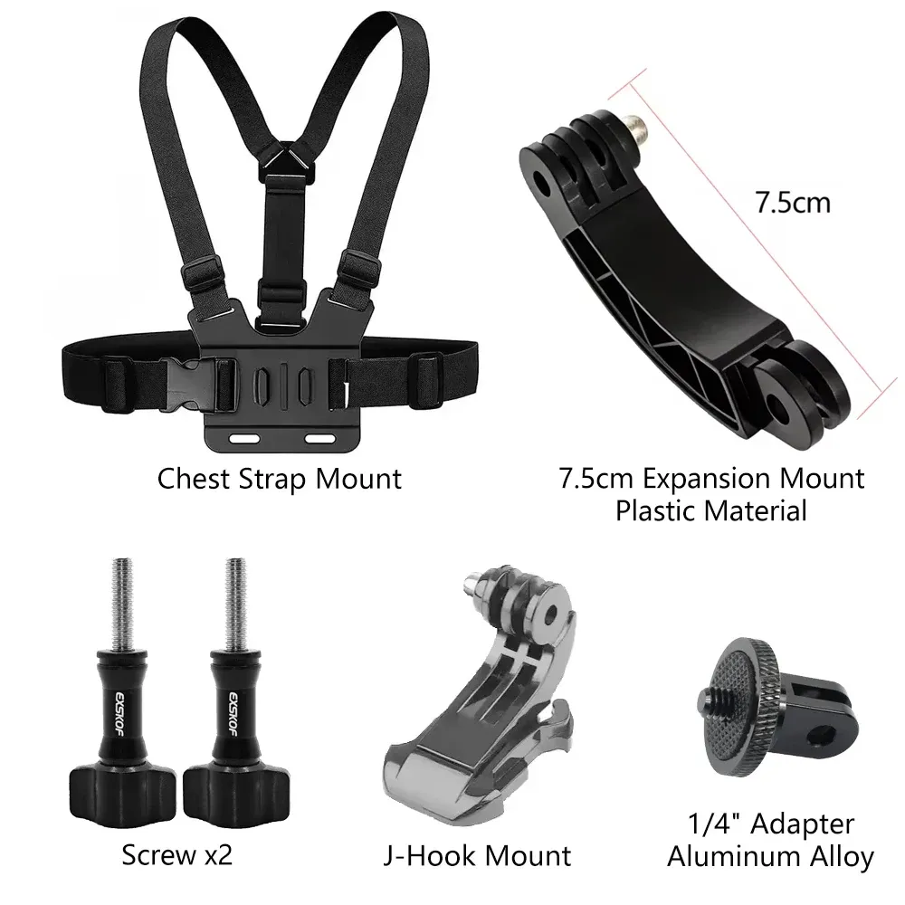 Kit d'accessoires pour caméra d'action : sangle de tête, sangle de poitrine et support réglable compatible GoPro, DJI Osmo et Insta360 15