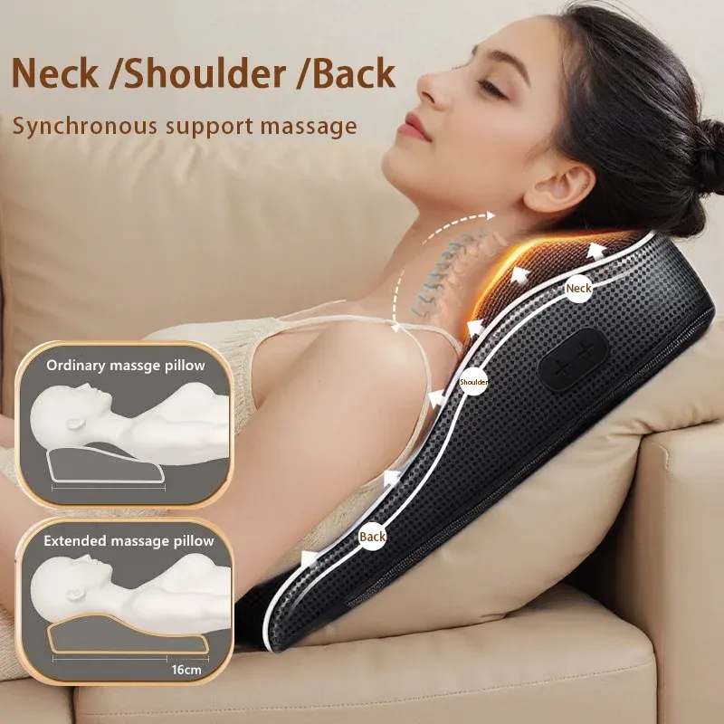 Oreiller cervical électrique Shiatsu à traction avec airbag, masseur pour le cou, le dos et la taille, chauffant et vibrant, pour voiture 5
