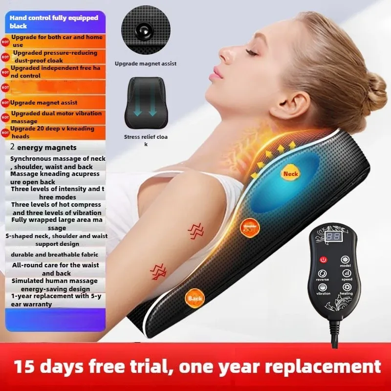 Oreiller cervical électrique Shiatsu à traction avec airbag, masseur pour le cou, le dos et la taille, chauffant et vibrant, pour voiture 7