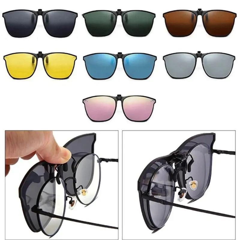 Lunettes de soleil polarisées TR anti-éblouissement à clip, pour la conduite et la vision nocturne