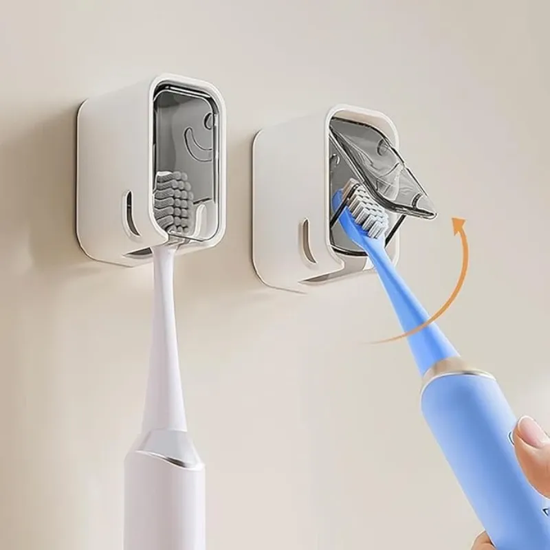 Support mural pour brosses à dents avec couvercle, auto-adhésif et sans perçage 2