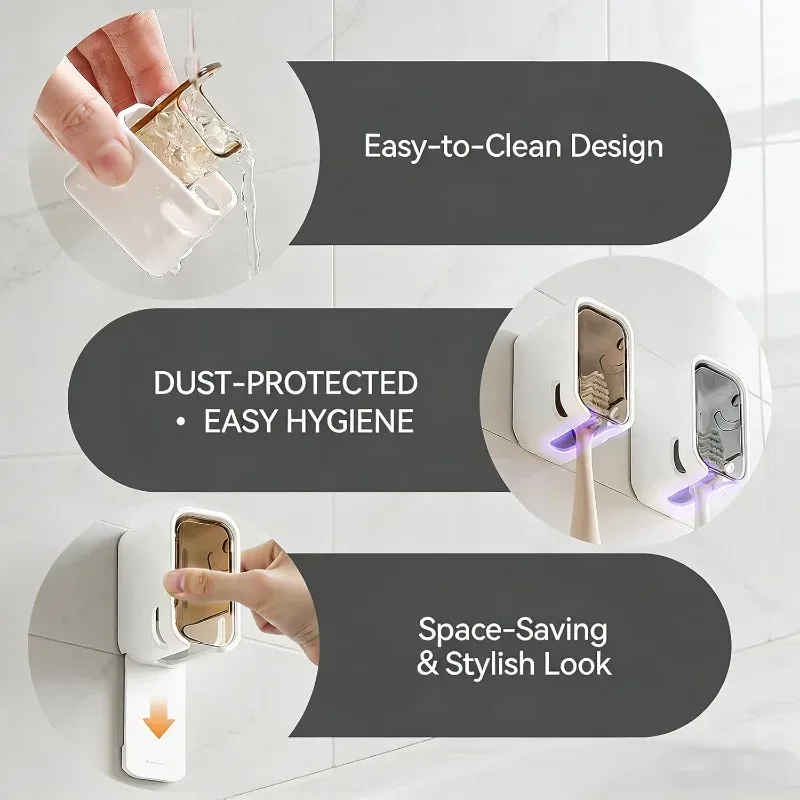 Support mural pour brosses à dents avec couvercle, auto-adhésif et sans perçage 6