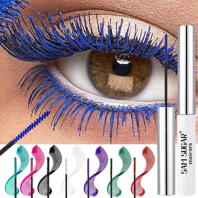 Mascara coloré à brosse fine, effet recourbant, allongeant et volumisant, imperméable, coloris bleu, vert et naturel