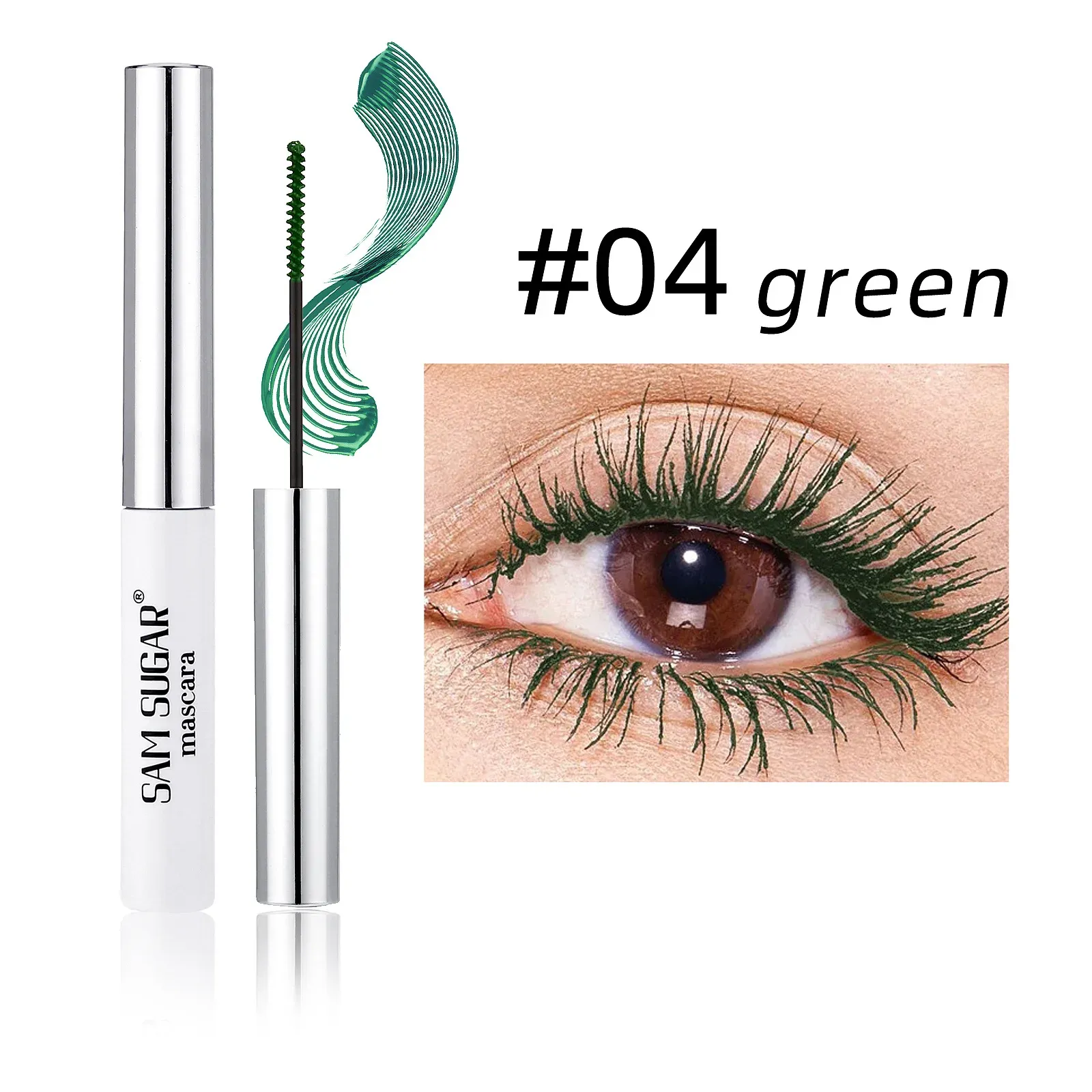 Mascara coloré à brosse fine, effet recourbant, allongeant et volumisant, imperméable, coloris bleu, vert et naturel 9