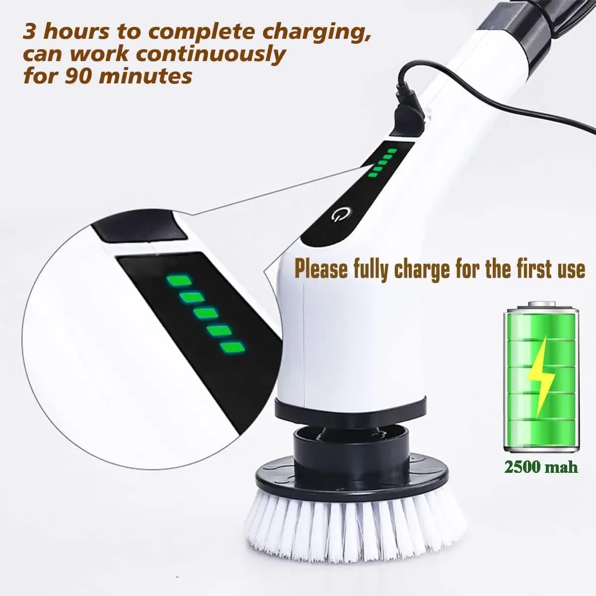 Brosse de nettoyage électrique polyvalente sans fil à rotation, pour cuisine, salle de bains, toilettes et surfaces domestiques 2