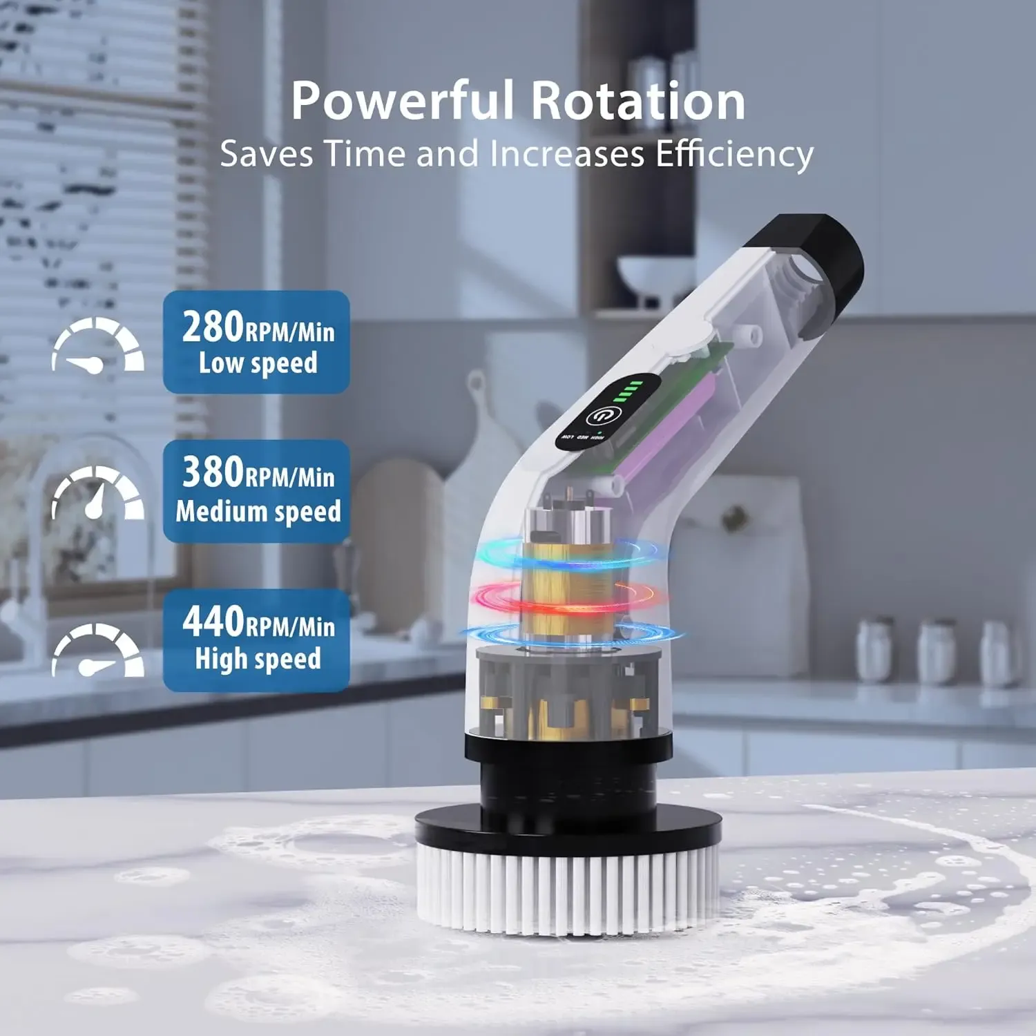 Brosse de nettoyage électrique polyvalente sans fil à rotation, pour cuisine, salle de bains, toilettes et surfaces domestiques 4