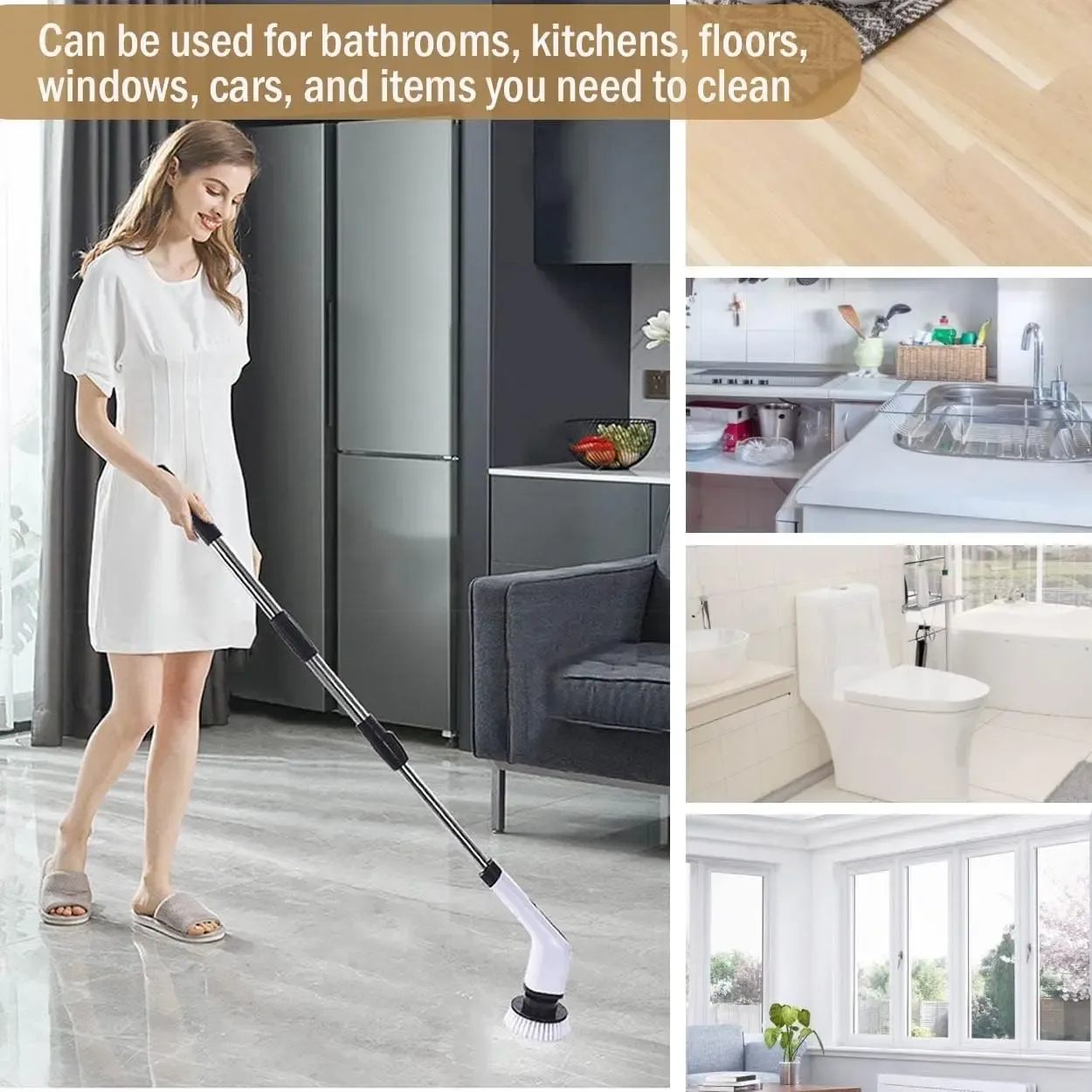 Brosse de nettoyage électrique polyvalente sans fil à rotation, pour cuisine, salle de bains, toilettes et surfaces domestiques 6