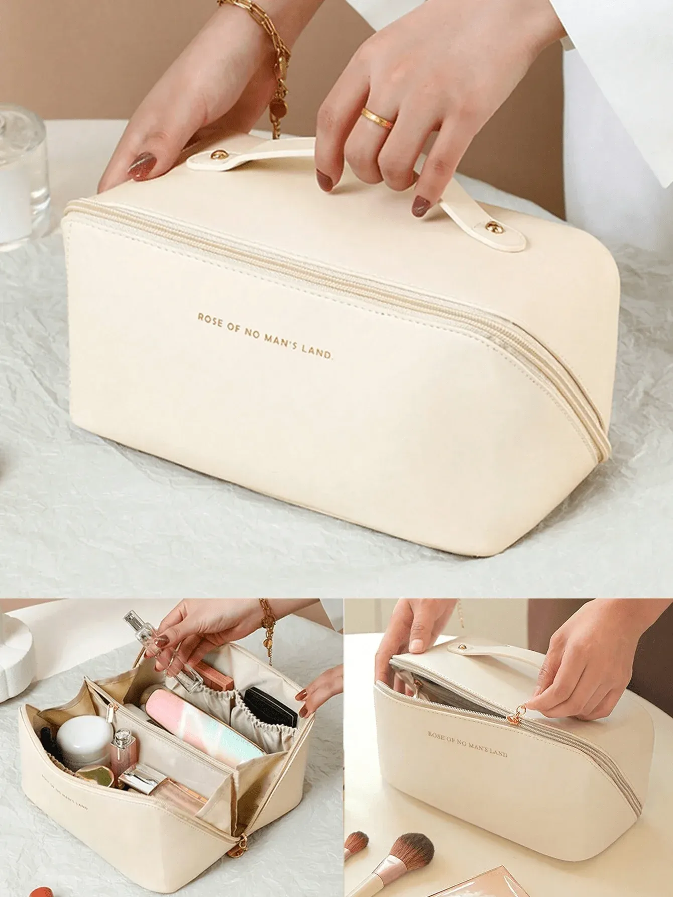 Grand sac à cosmétiques de voyage en cuir pour femme 5