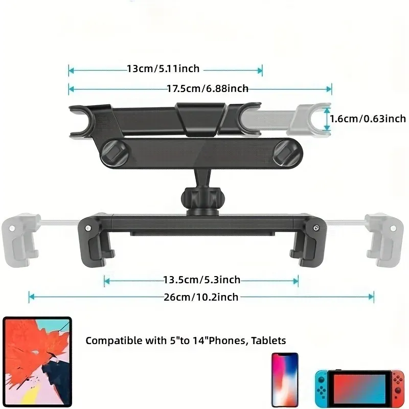Support de tablette pour voiture, support réglable pour appui-tête, compatible avec les smartphones et tablettes de 5 à 12,9 pouces 6