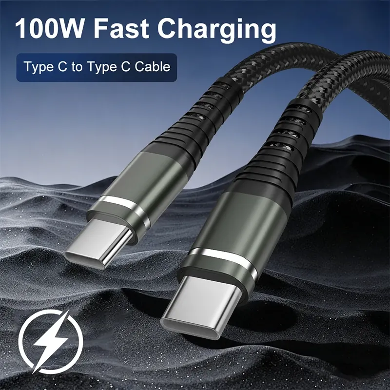 Câble USB-C vers USB-C 100 W à charge rapide pour MacBook, iPad, iPhone 17, Samsung, Xiaomi, Switch – Câble USB-C tressé en nylon