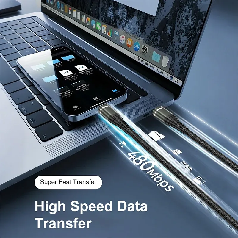 Câble USB-C vers USB-C 100 W à charge rapide pour MacBook, iPad, iPhone 17, Samsung, Xiaomi, Switch – Câble USB-C tressé en nylon 4