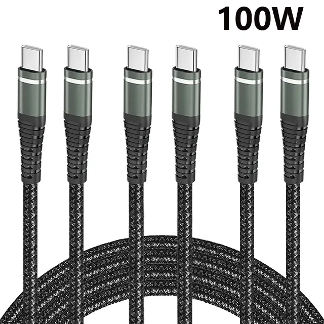 Câble USB-C vers USB-C 100 W à charge rapide pour MacBook, iPad, iPhone 17, Samsung, Xiaomi, Switch – Câble USB-C tressé en nylon 12
