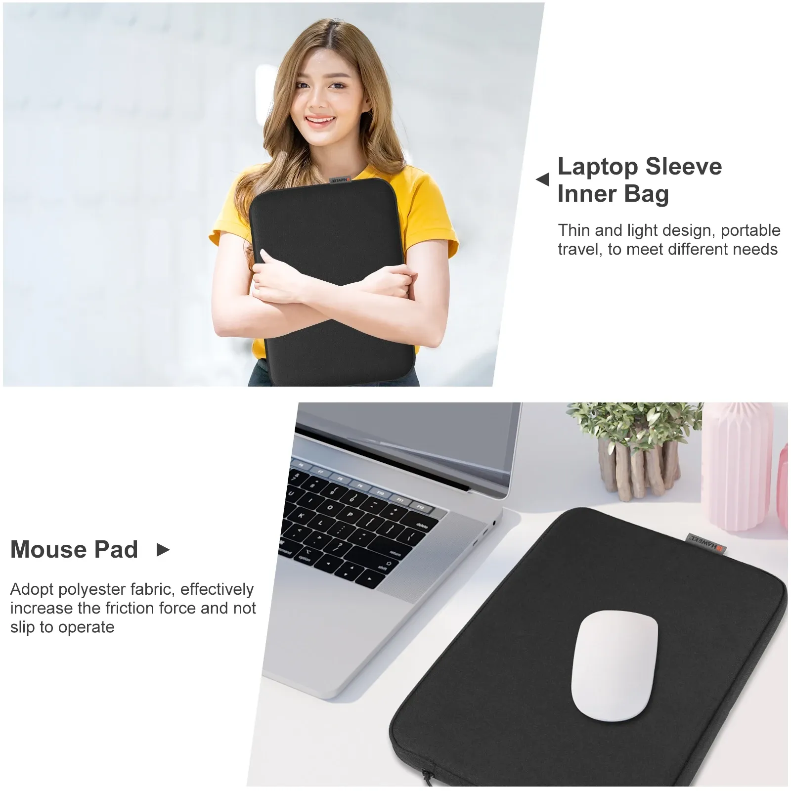 Housse de protection HAWEEL pour ordinateur portable 11, 13, 15 et 16 pouces, pochette de transport à fermeture éclair compatible MacBook Air et Pro 6