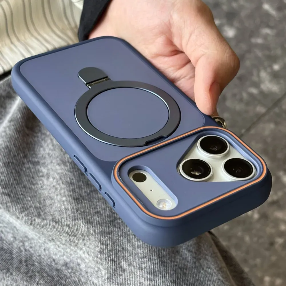 Coque antichoc magnétique compatible MagSafe avec béquille et support pour iPhone