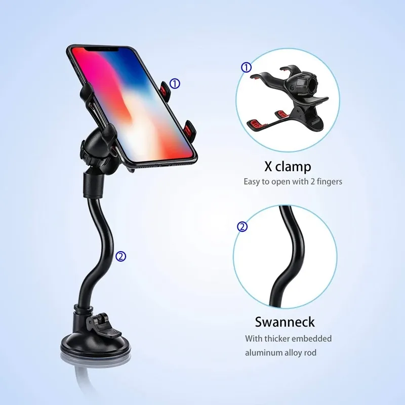 Support de téléphone pour voiture à ventouse, rotation à 360°, bras flexible et support de montage universel pour iPhone, Samsung et Xiaomi 3