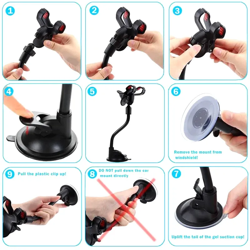 Support de téléphone pour voiture à ventouse, rotation à 360°, bras flexible et support de montage universel pour iPhone, Samsung et Xiaomi 6