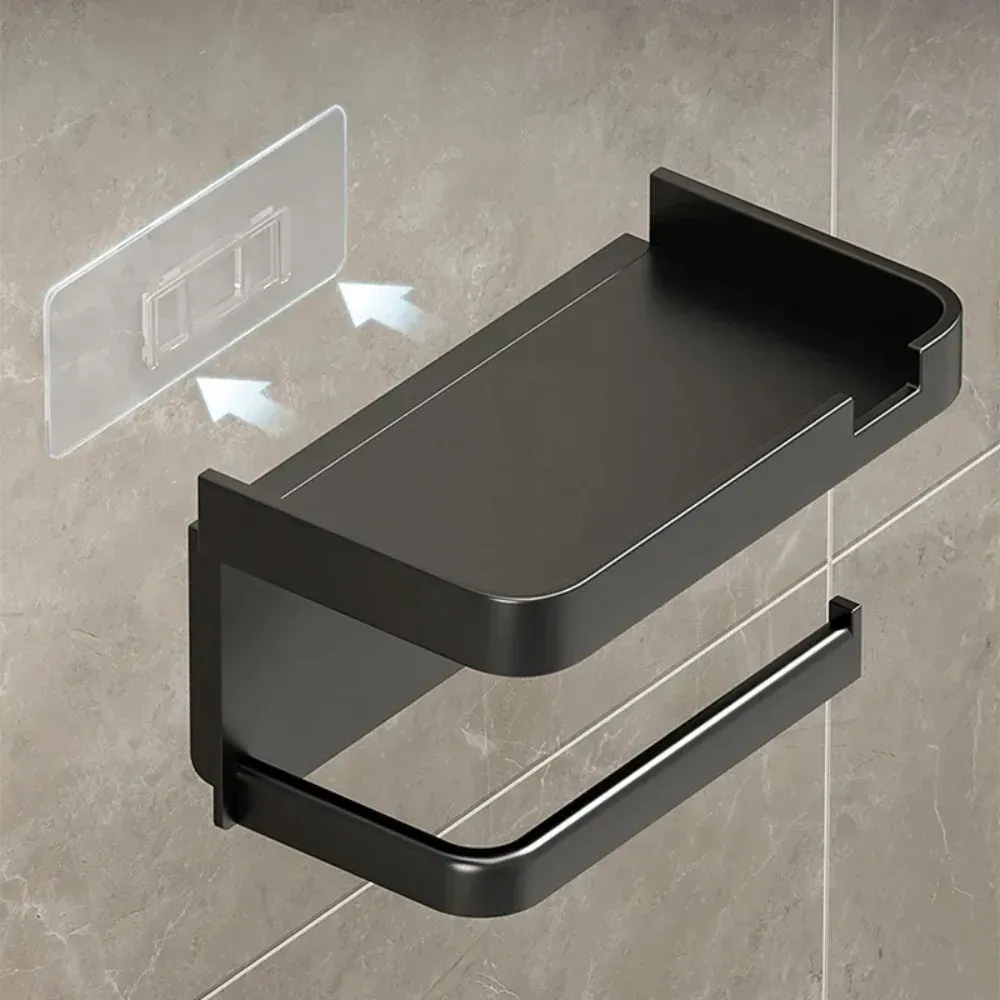 Porte-papier toilette mural avec étagère de rangement en plastique - Image 1