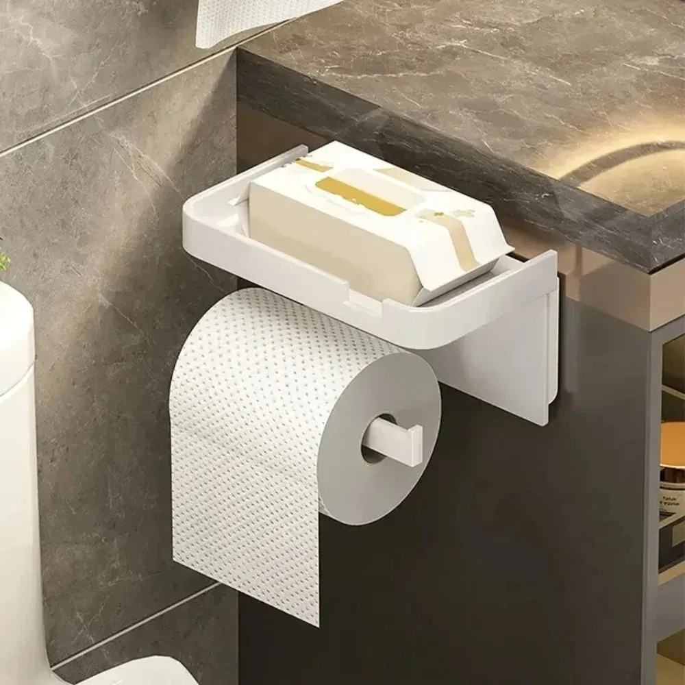 Porte-papier toilette mural avec étagère de rangement en plastique 4