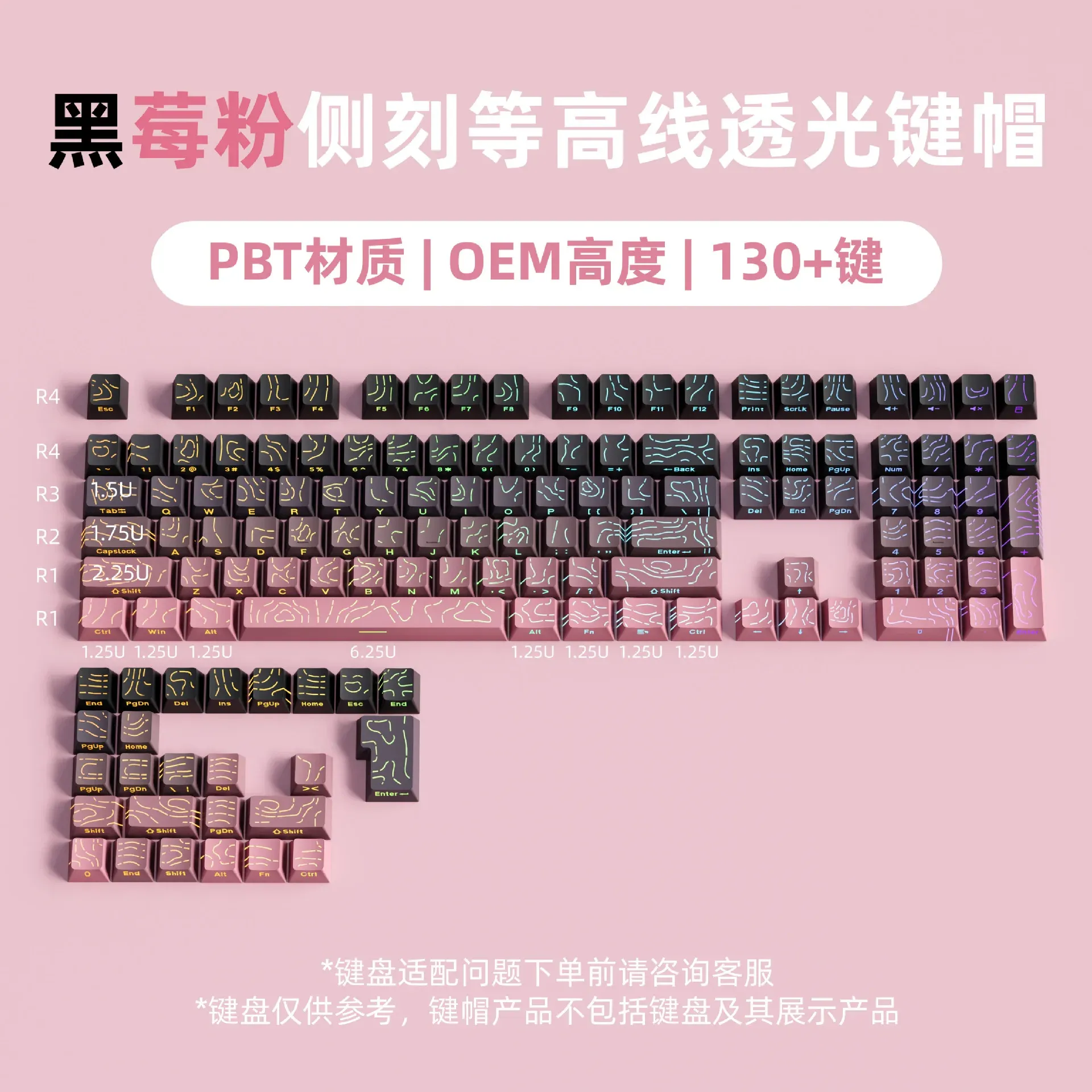 Keycaps PBT Super Contour 2025 à lueur latérale, hauteur d'usine d'origine, compatibles claviers mécaniques 61/68/75/84/87 touches pour clavier de jeu 6