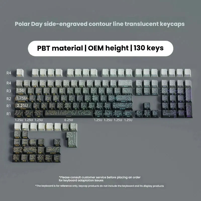 Keycaps PBT Super Contour 2025 à lueur latérale, hauteur d'usine d'origine, compatibles claviers mécaniques 61/68/75/84/87 touches pour clavier de jeu 14