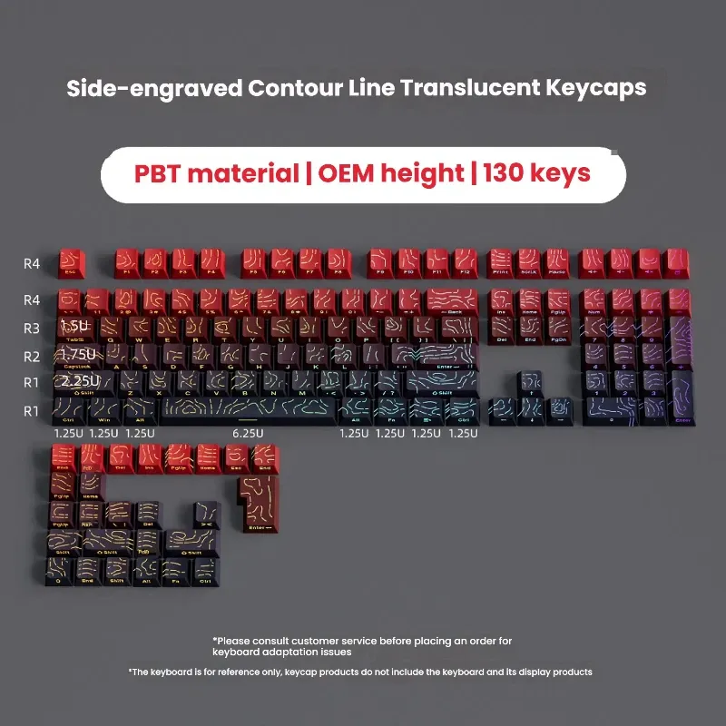 Keycaps PBT Super Contour 2025 à lueur latérale, hauteur d'usine d'origine, compatibles claviers mécaniques 61/68/75/84/87 touches pour clavier de jeu 20