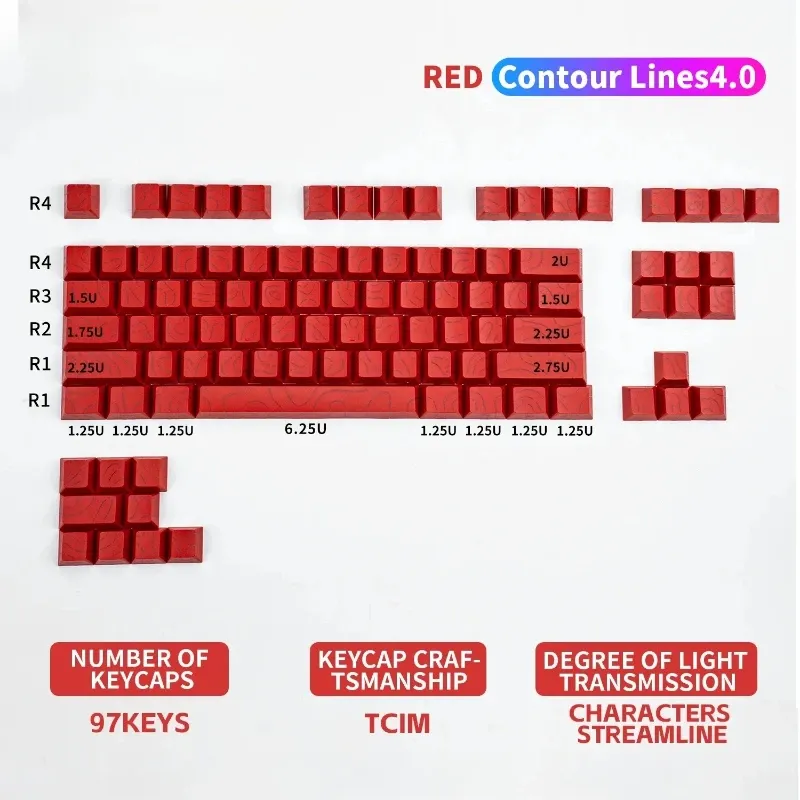 Keycaps PBT Super Contour 2025 à lueur latérale, hauteur d'usine d'origine, compatibles claviers mécaniques 61/68/75/84/87 touches pour clavier de jeu 16
