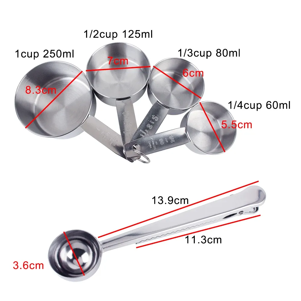 Ensemble de tasses et cuillères à mesurer empilables en acier inoxydable, 1, 4 ou 6 pièces 3