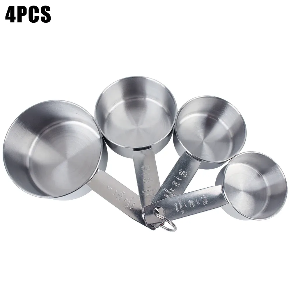 Ensemble de tasses et cuillères à mesurer empilables en acier inoxydable, 1, 4 ou 6 pièces 7