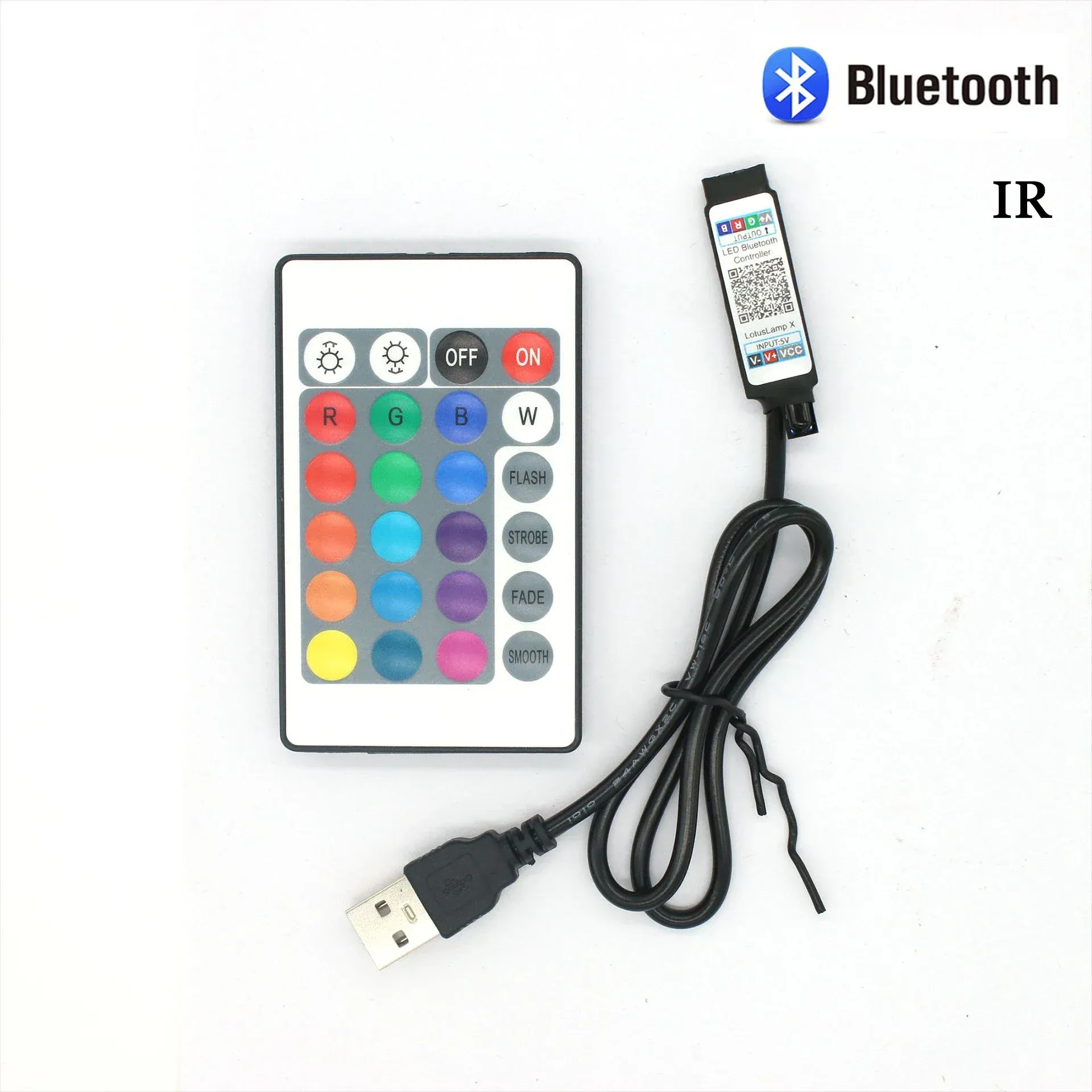 Contrôleur RGB Bluetooth USB 5V pour bande LED, avec télécommande IR à 24 ou 44 touches et variateur, compatible bandes 5050 et 2835, idéal pour le rétroéclairage TV