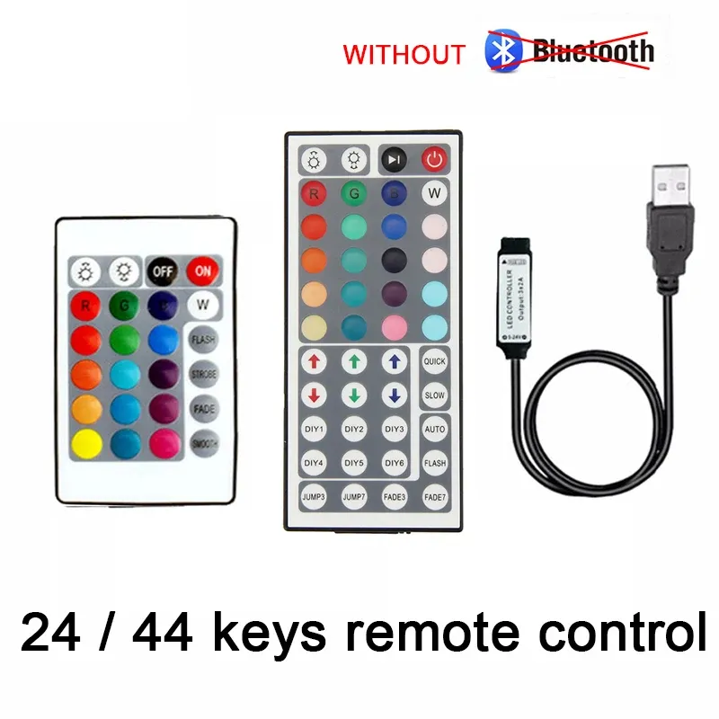 Contrôleur RGB Bluetooth USB 5V pour bande LED, avec télécommande IR à 24 ou 44 touches et variateur, compatible bandes 5050 et 2835, idéal pour le rétroéclairage TV 2
