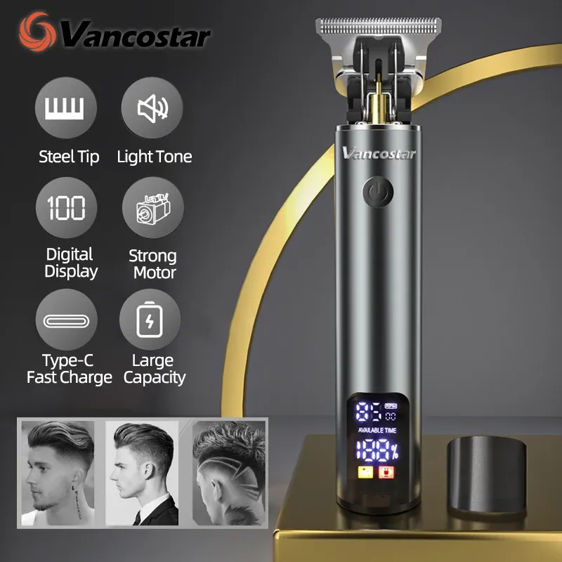Tondeuse à cheveux électrique pour hommes, tondeuse à barbe professionnelle en métal avec écran LCD - Image 1