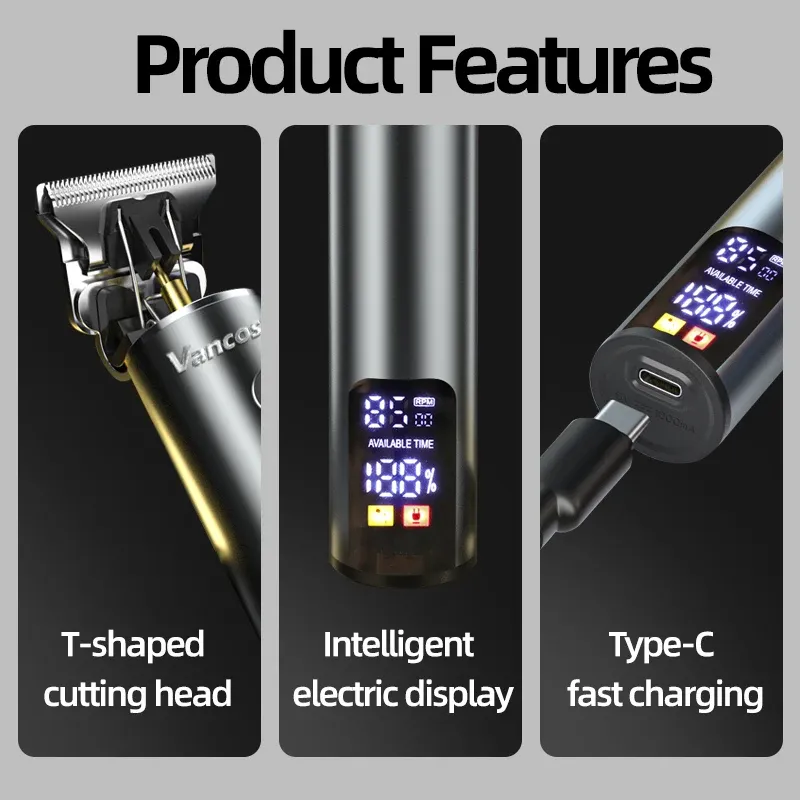 Tondeuse à cheveux électrique pour hommes, tondeuse à barbe professionnelle en métal avec écran LCD 4