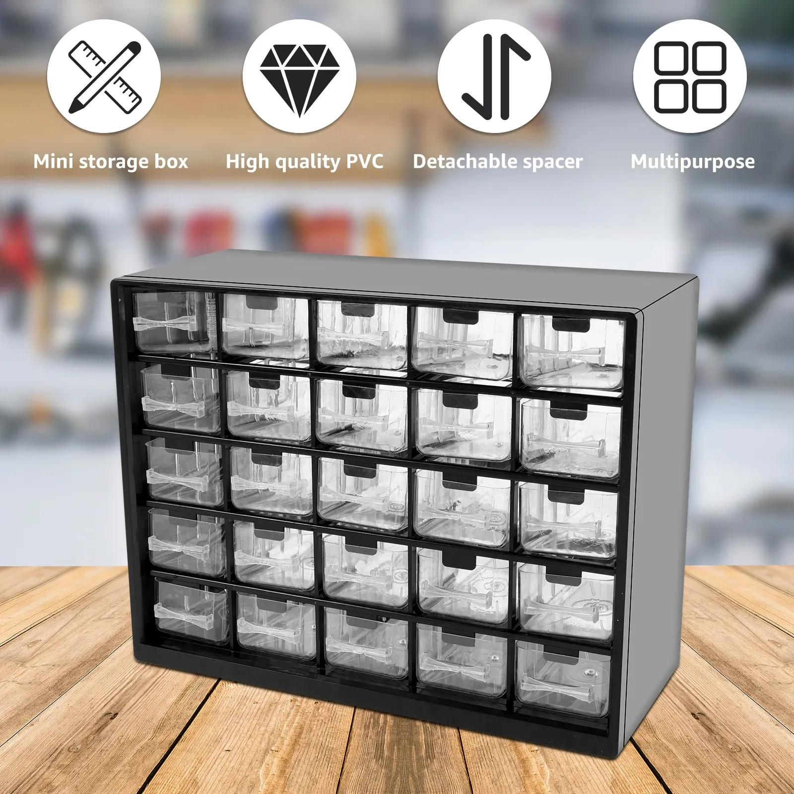 Armoire de rangement empilable en PVC noir vue d'ensemble