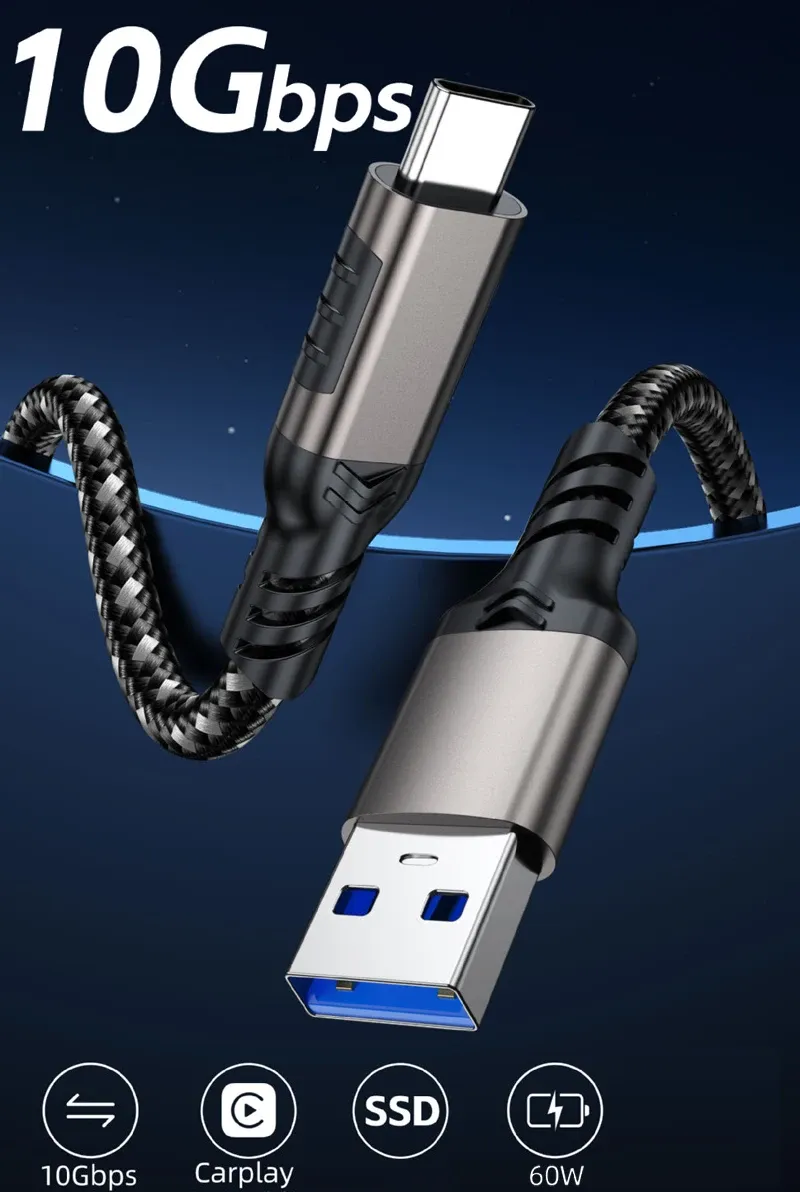 Câble USB 3.2 Gen2 tressé USB A vers USB-C